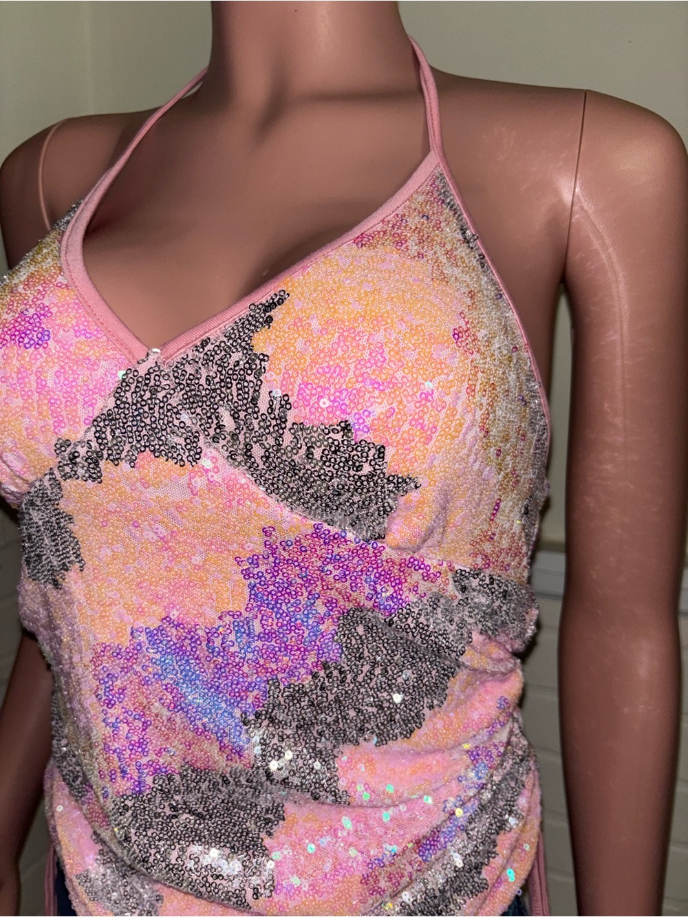Sequin Halter Cami Top - Pink Multicolor